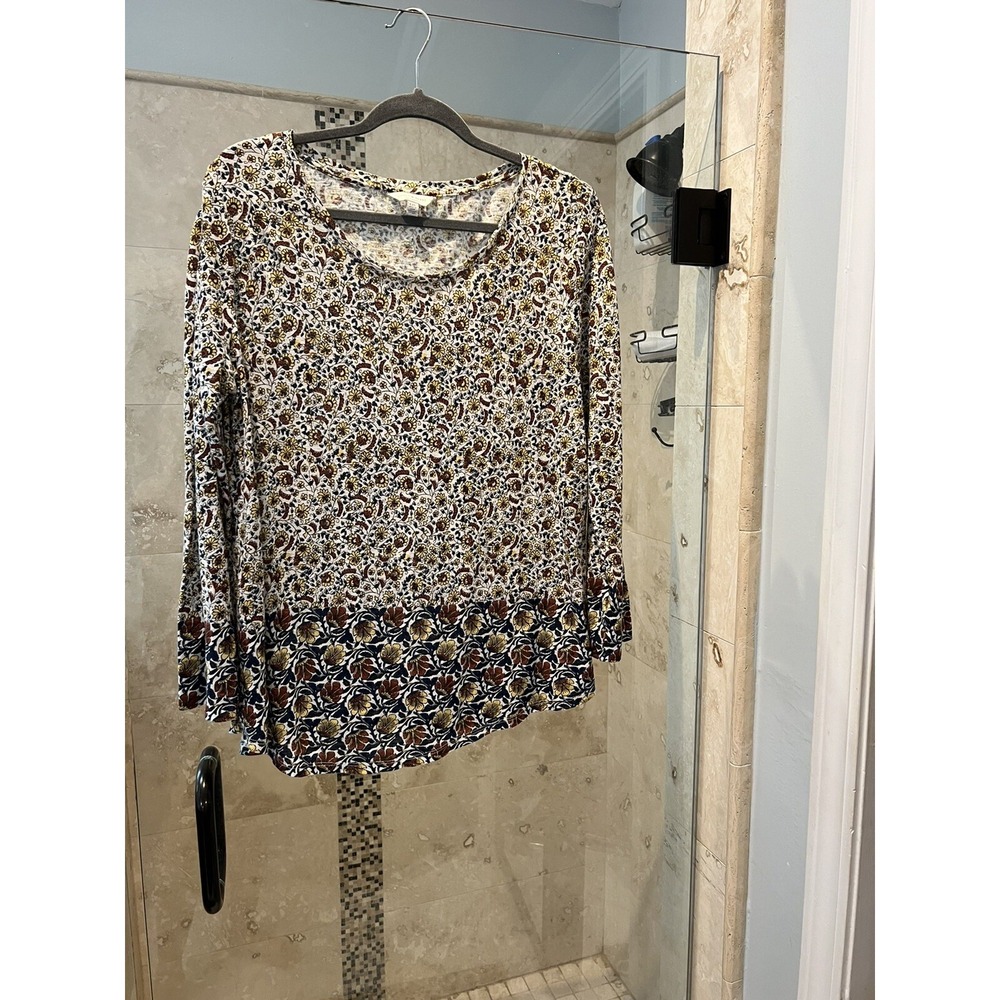 Lucky Brand Women Fall Colors Printed Cotton Long Sleeve Top L